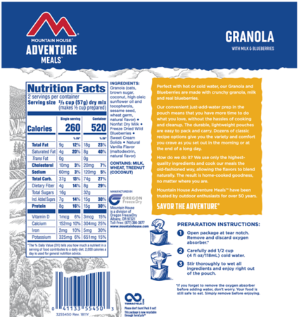 Mountain House Granola with Milk and Blueberries - Freeze Dried Pouch