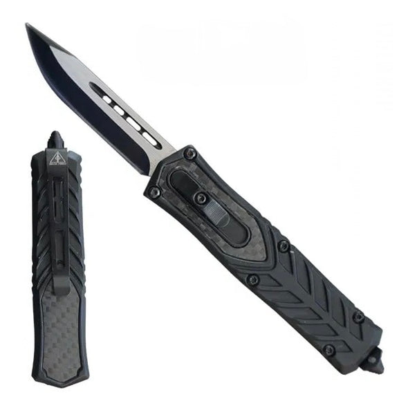 Automatic Out the Front -Clip Point OTF with Carbon Fiber Insert Textured Handle