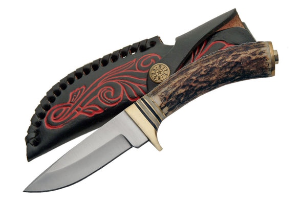 Hunting Knife with Stag Handle and Damascus Fixed Blade - Multiple Styles