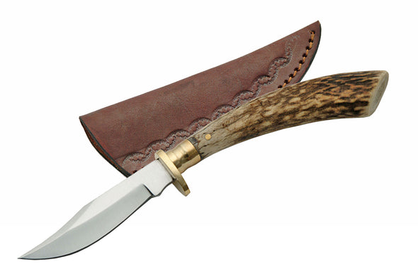 Hunting Knife with Stag Handle and Damascus Fixed Blade - Multiple Styles