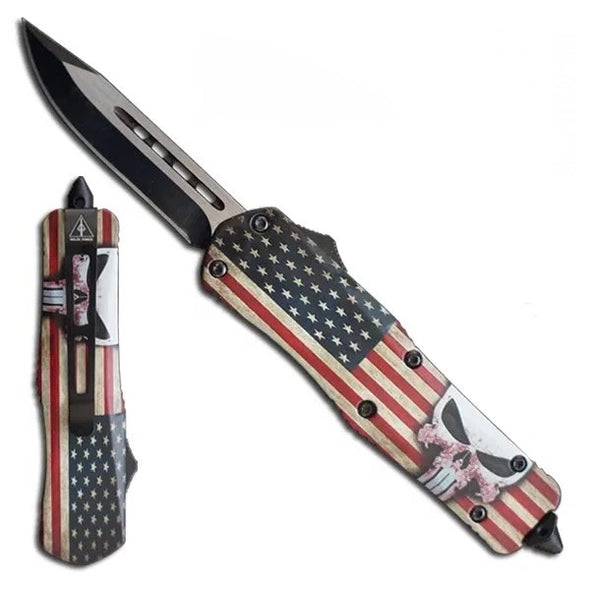 Automatic Out The Front - US Flag w/ Punisher OTF Knife