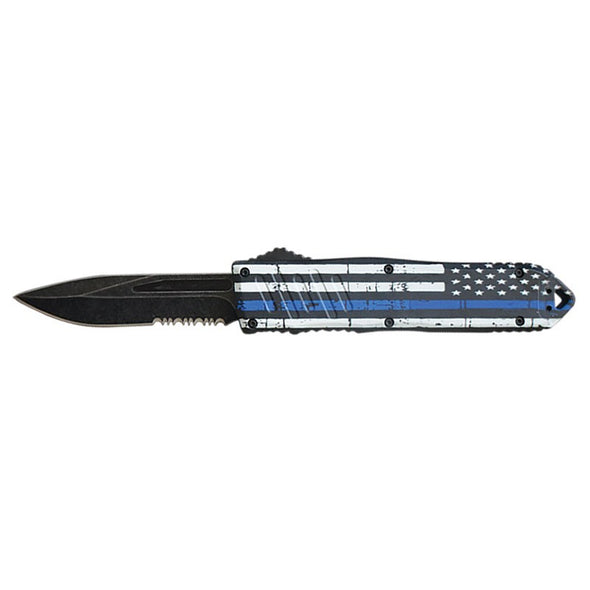 Automatic Out The Front - Red or Blue Stripe Flag OTF Rubberized Handle