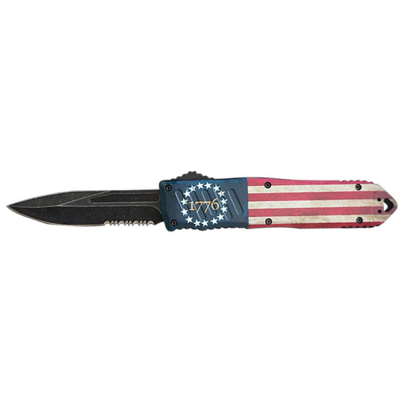 Automatic Out The Front - Flag Handle OTF Knife - Clip Point