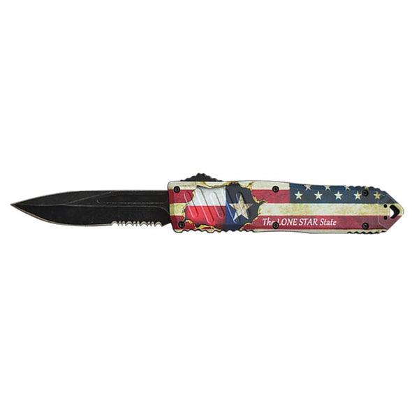 Automatic Out The Front - Lonestar State Texas Flag Handle OTF Knife - Clip Point